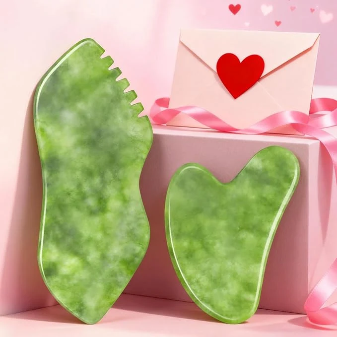 Trendy airogym 2PCS Jade Stone Gua Sha Set Face Massager Jade Facial Tools Body Powerful