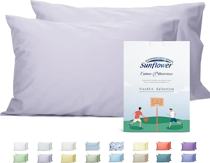 Contemporary Sunflower King Pillowcases Set of 2 Cotton King Size Pillow Cases 2 20×40 inches Light Purple Soft and Breathable Green