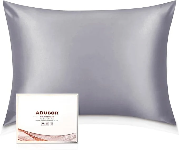 Solid Adubor Silk Pillowcase – Mulberry Silk Pillow Cases 23 Momme 6A Grade Fibers Silk Pillow Case for Hair and Skin Health with Hidden Zipper Queen 20 39 39 x30 39 39 Light Gray 1PC Lightweight