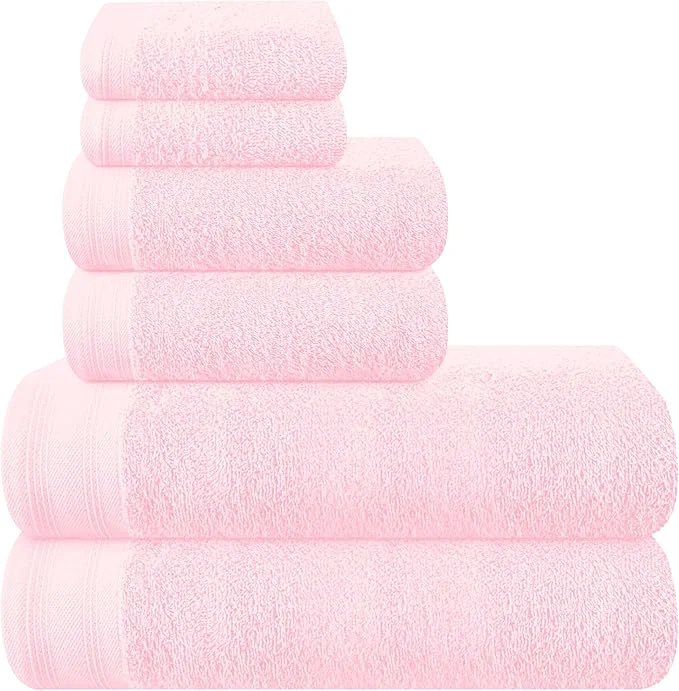 Healthy Ultra Soft 6 Pack Cotton Towel Set Contains 2 Bath Towels 28×55 inch 2 Hand Fine