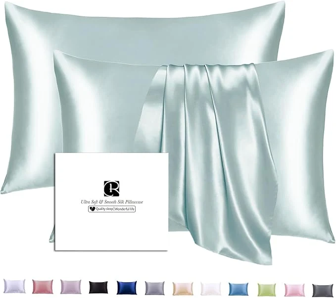 Detailed Ravmix Silk Pillow Cases 2 Pack with Zipper 21momme Mulberry Silk Pillowcase for Hair Skin Soft Smooth Breathable Cool Pillow Cover for Beauty Sleep with Gift Box Queen 20 quot x30 quot Aqua Exclusive