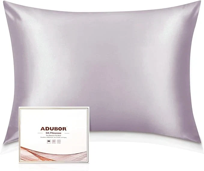 Luxury Adubor Silk Pillowcase – Mulberry Silk Pillow Cases 23 Momme 6A Grade Fibers Silk Pillow Case for Hair and Skin Health with Hidden Zipper Standard 20 39 39 ×26 39 39 Grayish Purple 1PC Artisan