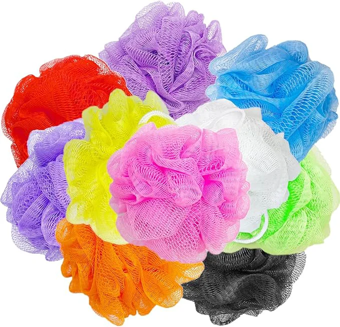 Fast 10 Pcs Bath Loofah Shower Small Mesh Sponge Pouf Colorful Exfoliating Scrubber Elite
