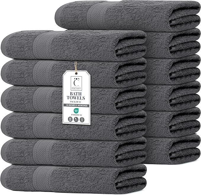 Green Commercial Bulk Pack of 12 Small Bath Towels – Cotton Terry 24 x 46 – Secure