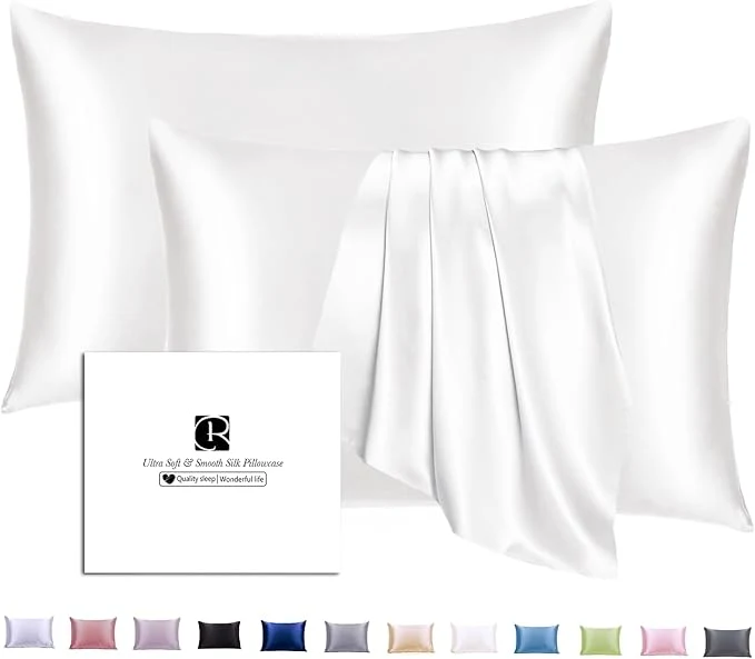 Sustainable Ravmix Silk Pillow Cases 2 Pack with Zipper 21momme Mulberry Silk Pillowcase for Hair Skin Soft Smooth Breathable Cool Pillow Cover for Beauty Sleep with Gift Box Standard 20 quot x26 quot Ivory White Top-Quality