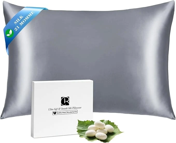 Enhanced Ravmix Silk Pillow Cases with Zipper 21momme Mulberry Silk Pillowcase for Hair Skin Health Soft Smooth Breathable Cool Pillow Cover for Beauty Sleep with Gift Box 1PC King 20 quot x36 quot Lilac Grey