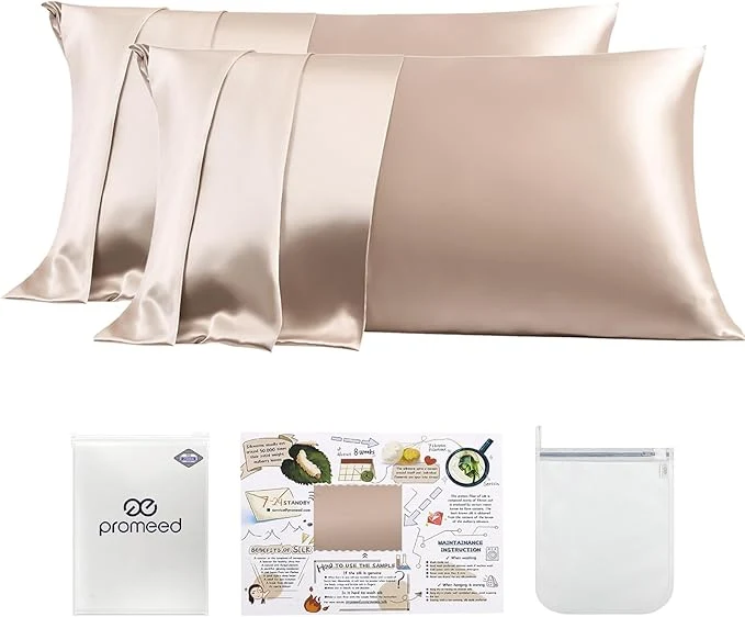 Innovative PROMEED 23 Momme Silk Pillowcase 2 Pack with Zipper 3rd Gen Grade 6A Mulberry Silk Pillow Case Set of 2 Cooling Pillow Cases for Hot Sleepers Standard 20 quot x26 quot Champagne Verified