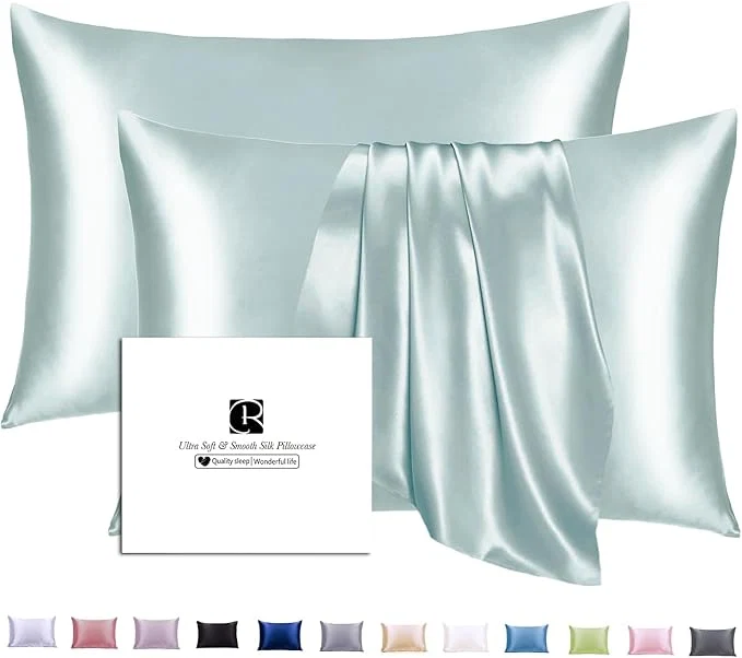 Easy-to-Use Ravmix Silk Pillow Cases 2 Pack with Zipper 21momme Mulberry Silk Pillowcase for Hair Skin Soft Smooth Breathable Cool Pillow Cover for Beauty Sleep with Gift Box Standard 20 quot x26 quot Aqua Green Fine
