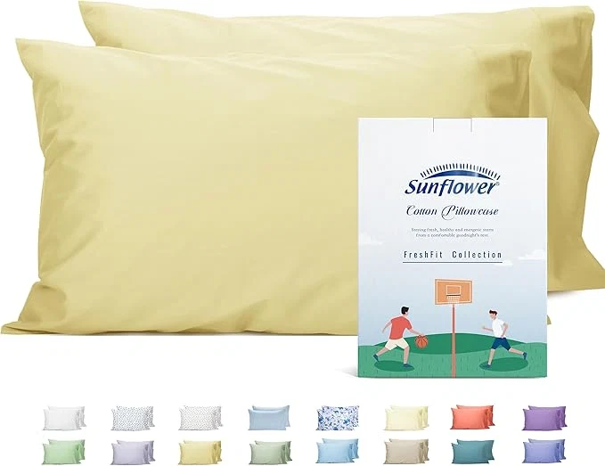 Healthy Sunflower Queen Pillowcases Set of 2 Cotton Queen Size Pillow Cases 2 20×30 inches Honeyed Straw Soft and Breathable Premium