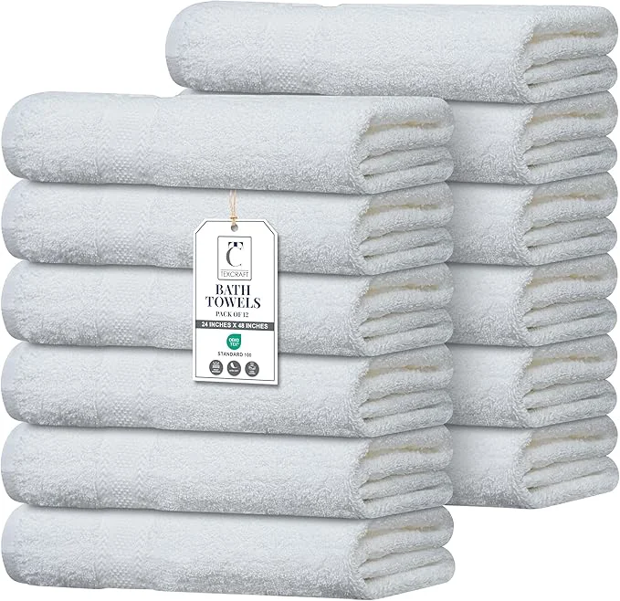 Convenient Commercial Bulk Pack of 12 Bath Towels – Cotton Terry 24 x 48 – I Prestigious