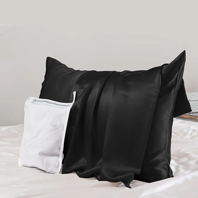 Genuine PROMEED Upgraded Grade 6A Black Silk Pillowcase with Zipper 23 Momme Natural Mulberry Silk Pillow Cases for Hair and Skin – Easy Care with Laundry Bag Queen 20 quot x30 quot Black Versatile
