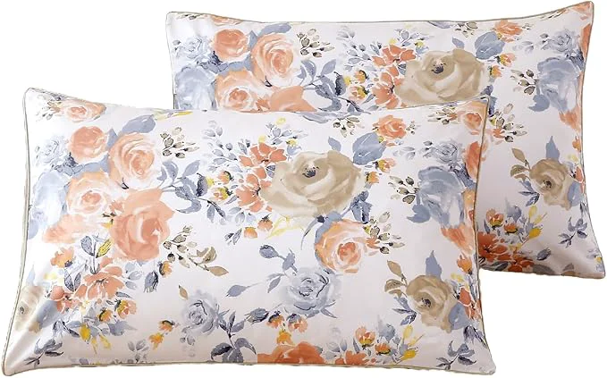 Breathable WINLIFE Cotton Pillowcases Set of 2 King Natural Beauty Artwork Garden Floral Printed Pillow Cases Orange Blue Rose Print Pillow Cover King 20×36 39 39 Peony Lightweight