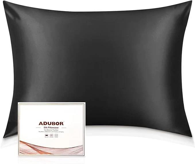 Long-Lasting Adubor Silk Pillowcase – Mulberry Silk Pillow Cases 22 Momme 6A Grade Fibers Silk Pillow Case for Hair and Skin Health with Hidden Zipper Standard 20 39 39 ×26 39 39 Black 1PC Authentic