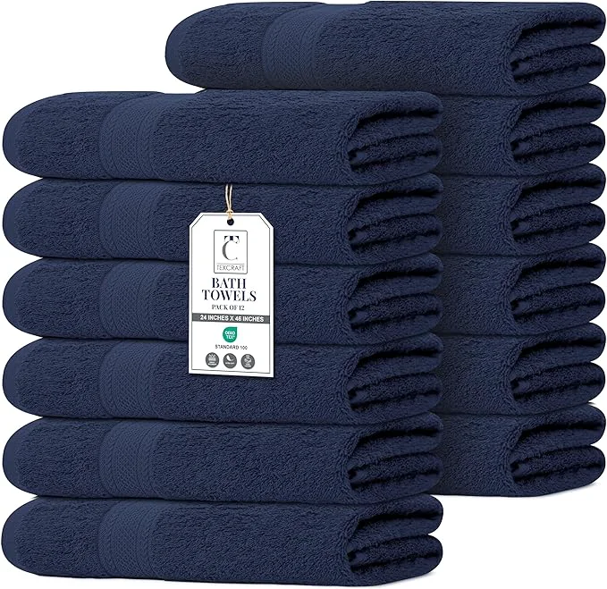 World-Class Commercial Bulk Pack of 12 Small Bath Towels – Cotton Terry 24 x 46 – Enhanced