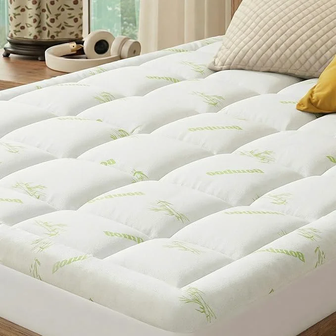Easy-to-Use Sweetcrispy Ultra Soft Mattress Topper Full Size – Viscose Made from Bamboo Pillow Top Mattress Pad for Breathable Cooling amp Back Pain Relief Deep Pocket Comfort Bed Topper Green Detailed