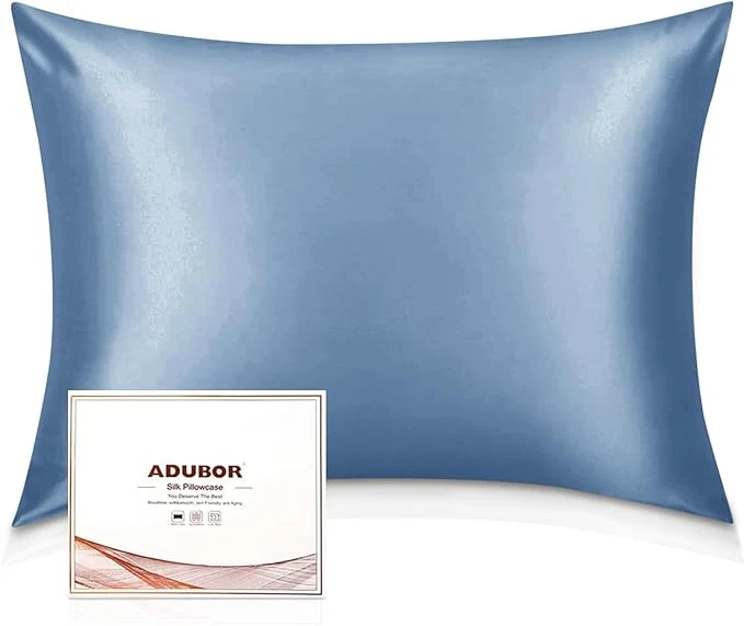 Authentic Adubor Silk Pillowcase – Mulberry Silk Pillow Cases 22 Momme 6A Grade Fibers Silk Pillow Case for Hair and Skin Health with Hidden Zipper King 20 39 39 ×36 39 39 Gray Blue 1PC Soft