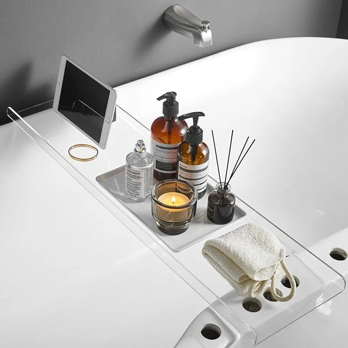Superior Clear Bathtub Tray Caddy Bath Tub Rack Shelf Luxury Bathroom Organizer Tablet Elegant
