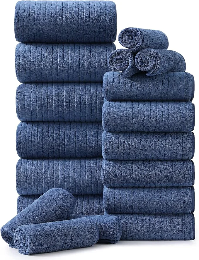Unique Hailea 18 Piece Family Bath Towel Set Include 6 Bath Towels 6 Hand Towels and Safe