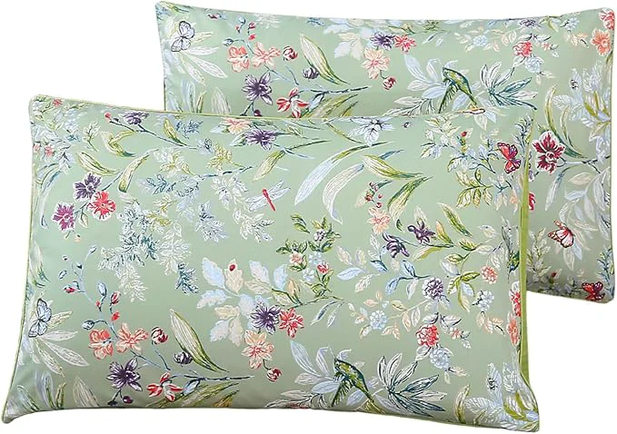 Certified WINLIFE Cotton Pillowcases King Size Sage Green Garden Floral amp Butterflies Printed Pillow Cover 2 Pack Soft Smooth Cool Envelope Closure Pillow Case Set King 20 quot x36 quot Excellent