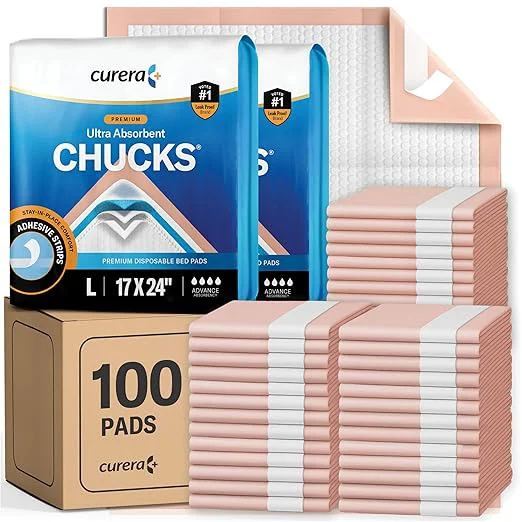 Advanced Chucks Premium Disposable Underpads 17 x24 100-Count Ultra Absorbent Chux Incontinence Bed Pads with Adhesive Tape for Adults Baby Changing Travel and Pet Training – 17×24 Bulk Pack Pure