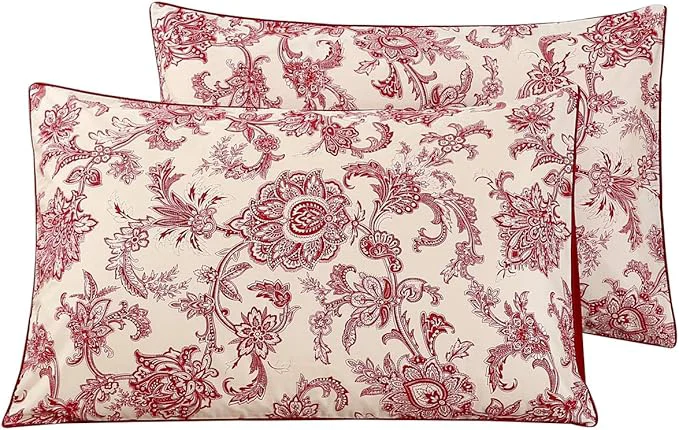 Comfortable WINLIFE Cotton Pillowcases King Set of 2 Red Boho Paisley Floral King Pillow Cases 2 Soft and Envelope Pillow Case King Size 20×36 inches High-End