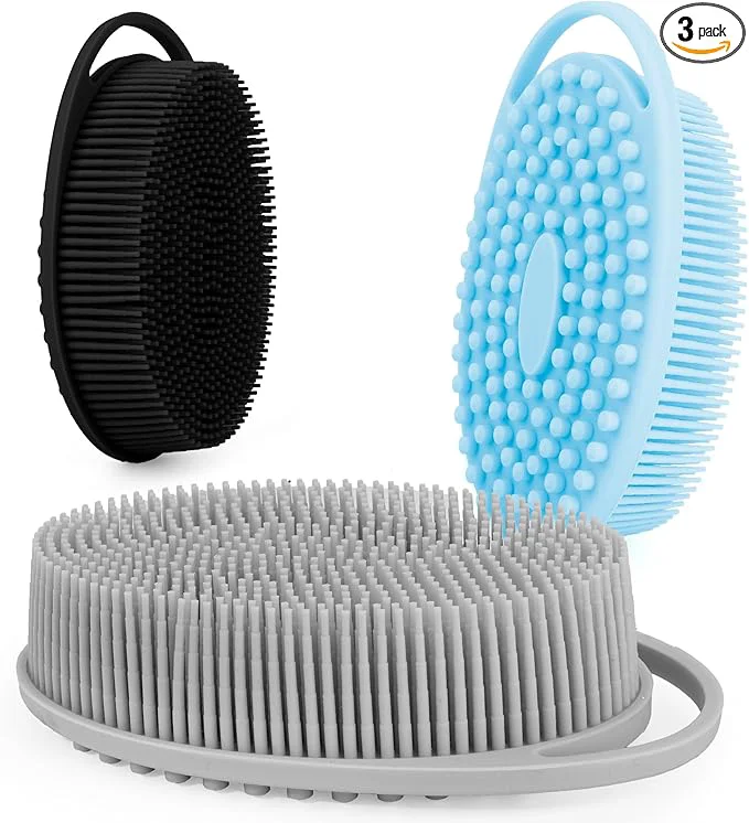 Organic Soft Silicone Body Scrubber 3 PCS Silicone Body Shower Silicone Loofah 2 in 4 Certified