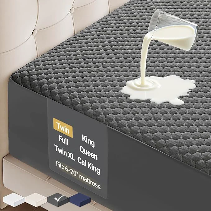Outstanding OhGeni Waterproof Mattress Protector Twin-Gray Size Mattress Pad Fits 6 quot -20 quot Mattresses with Deep Pocket Cooling Breathable Fitted Sheets Soft Bed Cover Noiseless Machine Washable Premium Material
