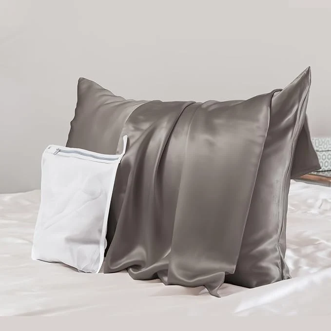 Superior PROMEED Grey Silk Pillowcase Queen Size – Both Sides 23 Momme Grade 6A Mulberry Silk Pillow Case Covers for Hair and Skin Soft and Acne Queen 20 quot x30 quot Grey User-Friendly