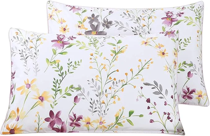 Contemporary WINLIFE Cotton Pillowcases Garden Floral Printed Pillow Cases Set of 2 Pillow Cover King Size 20 39 39 x 36 39 39 Lilac Modern