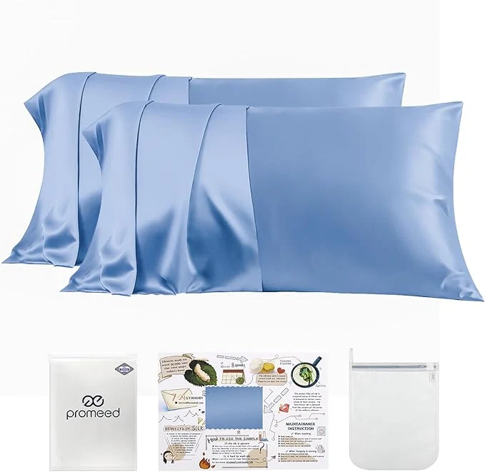Premium Material PROMEED 23 Momme Silk Pillowcase 2 Pack for Hair and Skin 3rd Gen Grade 6A Mulberry Silk Pillow Case Set of 2 Cooling Pillow Cases for Hot Sleepers Standard 20 quot x26 quot Light Blue Exceptional