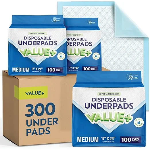 Sustainable Disposable Chucks Pads 300 Pack – 17×24 Diaper Changing Pad Incontinence Bed Underpads for Baby Dog amp Puppy Pee Pads – Small Waterproof Blue Chux for Medical Beds Pet Crate Liners amp Travel Solid