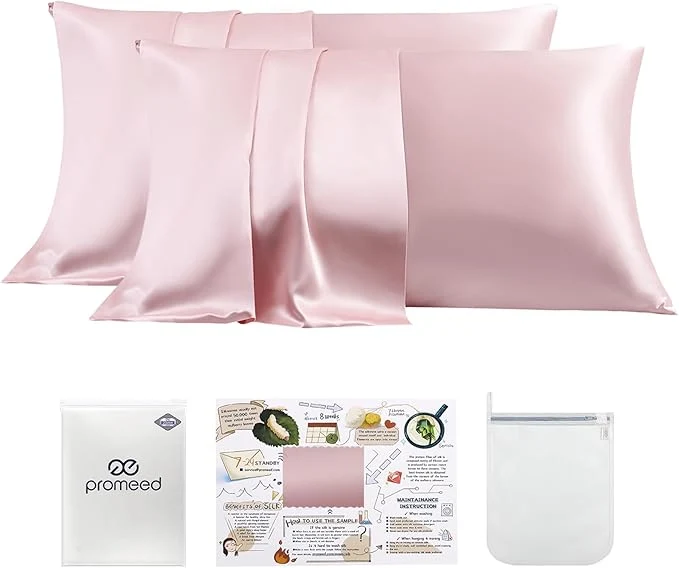 Modern PROMEED Silk Pillowcase Set of 2 with Hidden Zipper 23 Momme 3rd Gen Grade 6A Mulberry Silk Pillow Case 2 Pack for Hair and Skin Soft and Breathable King 20 quot x36 quot Pink Effective