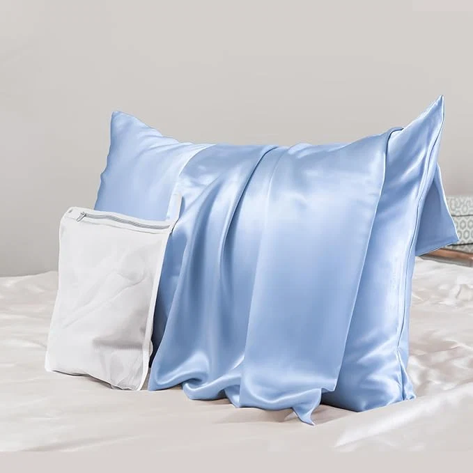 Exclusive PROMEED 23 Momme Silk Pillowcase for Hair and Skin Both Sides Cooling Premium Grade 6A Mulberry Silk Pillow Case with Zipper 1pc Queen 20 quot x30 quot Light Blue Artisan