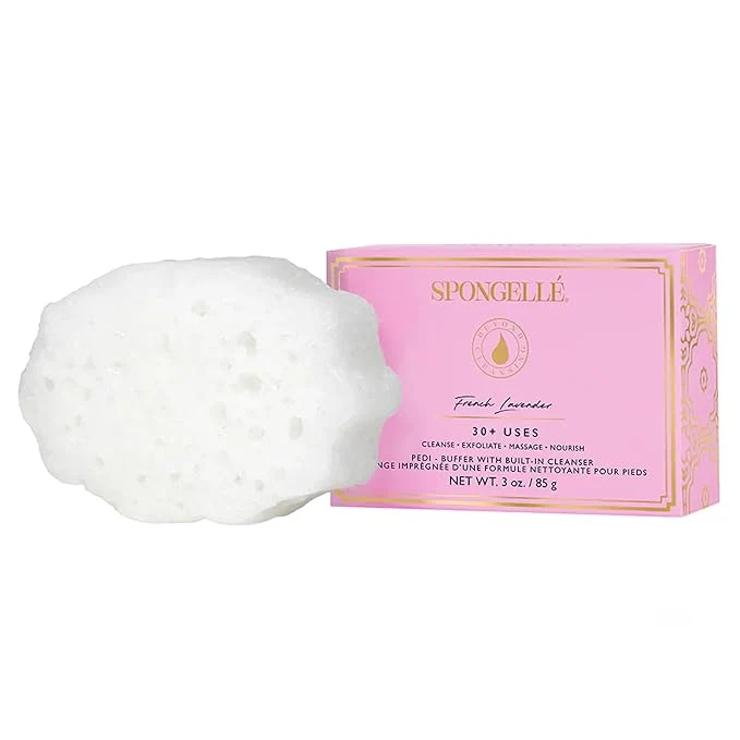 Sustainable Spongellé French Lavender Pedi Buffer Bath Sponge Exfoliating Foot Heel Premium