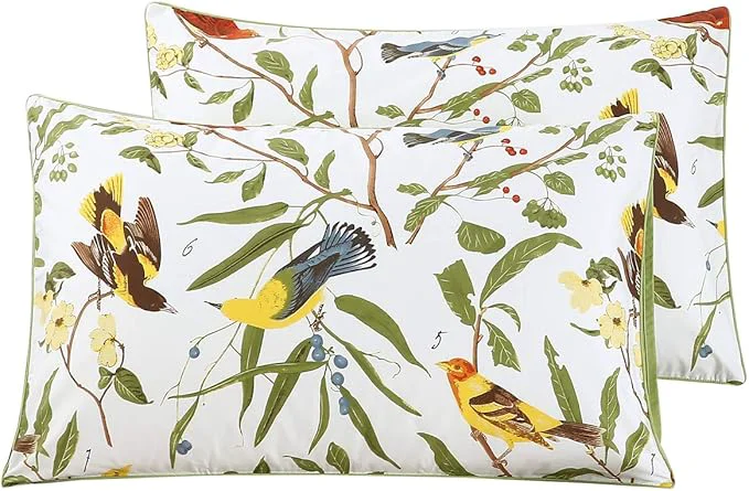 Long-Lasting WINLIFE Cotton Pillowcases Queen 2 Pillow Cases Decorative Farmhouse Green Leaves Birds Printed Pillow Cover Set of 2 Queen 20×30 39 39 Birds Solid