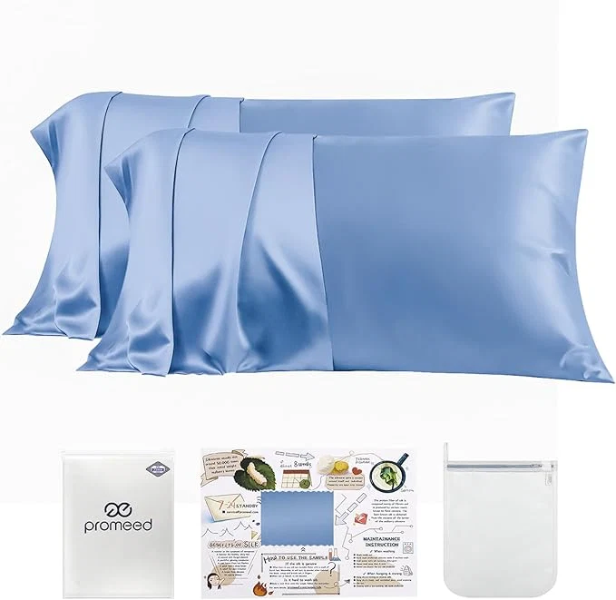 High-Quality PROMEED 23 Momme Silk Pillowcase 2 Pack with Zipper 3rd Gen Grade 6A Mulberry Silk Pillow Case Set of 2 Cooling Pillow Cases for Hot Sleepers King 20 quot x36 quot Light Blue Versatile