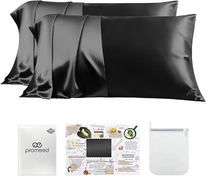 Superior PROMEED 23 Momme Silk Pillowcase 2 Pack with Zipper 3rd Gen Grade 6A Mulberry Silk Pillow Case Set of 2 Cooling Pillow Cases for Hot Sleepers Standard 20 quot x26 quot Black Expertly Made