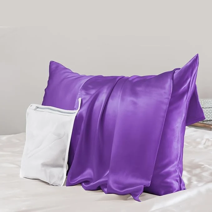 Safe PROMEED Upgraded Grade 6A Purple Silk Pillowcase with Zipper 23 Momme Natural Mulberry Silk Pillow Cases for Hair and Skin – Easy Care with Laundry Bag King 20 quot x36 quot Purple Premium Material
