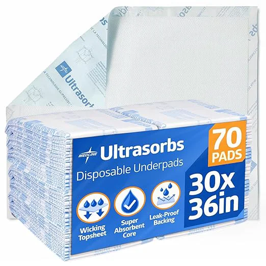 Responsible Medline Ultrasorbs Drypads with SlipResist Technology 30 quot x 36 quot 70 Count Super Absorbent Disposable Bed Pads Incontinence Bed Pads Adult Bed Pads 10x More Absorbent Chucks for Adults Elderly High-End