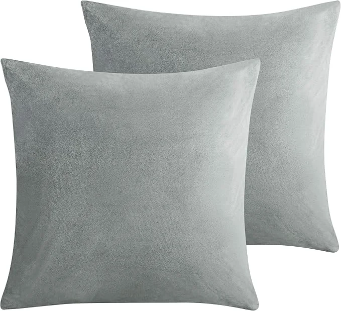 Prestigious NTBAY Velvet 2 Pack Square Zippered Throw Pillow Covers Super Soft and Luxury Euro Cushion Covers for Sofa Couch 24×24 Inches Light Grey Fine