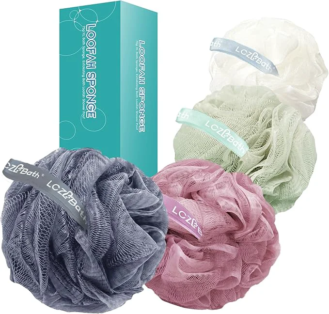 Fast Loofah 4 Pack 75g Extra Large Loofa Set Soft Bath Sponge Thick Body Wash Puffs Superior