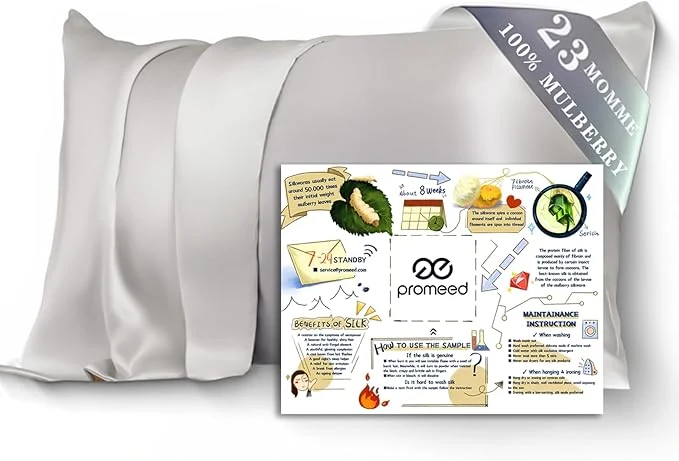 Premium PROMEED Mulberry Silk Pillowcase King for Hair and Skin with Zipper Both Sides 23 Momme Pure Silk Pillow Case Grade 6A Silk King 20 quot x36 quot Light Grey Optimized