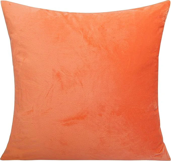 Convenient NTBAY Velvet Square Zippered Throw Pillow Cover Super Soft and Luxury Decorative Euro Cushion Cover for Sofa Couch 24×24 Inches Orange Original Design
