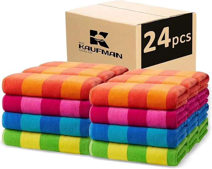 Reliable Kaufman – Soft Oversized Beach Towels in Bulk 30 x 60 Velour Striped Beach Elite