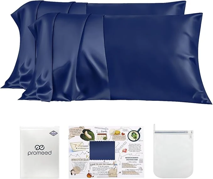 Pure PROMEED 23 Momme Silk Pillowcases 2pcs Set Mulberry Silk Pillow Case Set of 2 Ultra Soft Silk Pillowcase for Hair and Skin Queen 20 quot x30 quot Navy Next-Generation