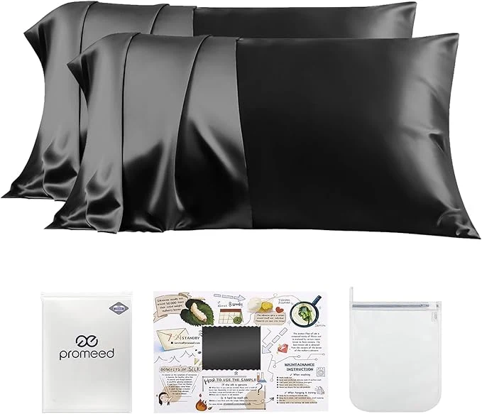 Contemporary PROMEED 23 Momme Silk Pillowcase 2 Pack with Zipper 3rd Gen Grade 6A Mulberry Silk Pillow Case Set of 2 Cooling Pillow Cases for Hot Sleepers Queen 20 quot x30 quot Black Traditional