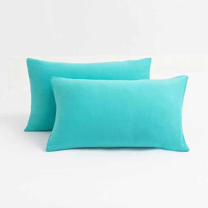 Lightweight Jersey Knit Small Pillowcases – Mini Pillow Cases for Travel or Toddler Pillows Sized 12×16 13×18 or 14×20 Ultra Soft Envelope Microfiber Set of 2 Aqua Modern