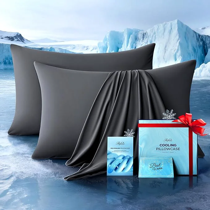 Luxury Ultra-Chill Cooling Pillowcase Set of 2 for Hot Sleepers Softer Than Silk Pillow Cases for Protecting Hair amp Skin Breathable Bed Pillow Covers w Zipper Gifts for Women Men Dark Gray King First-Class