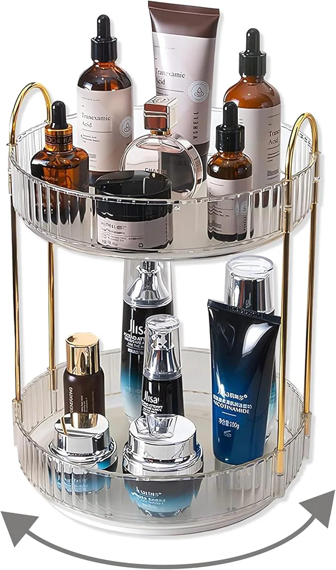 High-End Asayuee 360 Rotating Makeup Organizer 2 Tier Large Capacity Make Up Organizers Traditional
