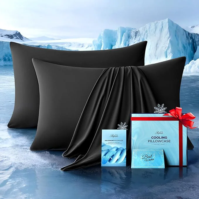 High-End Ultra-Chill Cooling Pillowcase Set of 2 for Hot Sleepers Softer Than Silk Pillow Cases for Protecting Hair amp Skin Breathable Bed Pillow Covers w Zipper Gifts for Women Men Black Queen Refined
